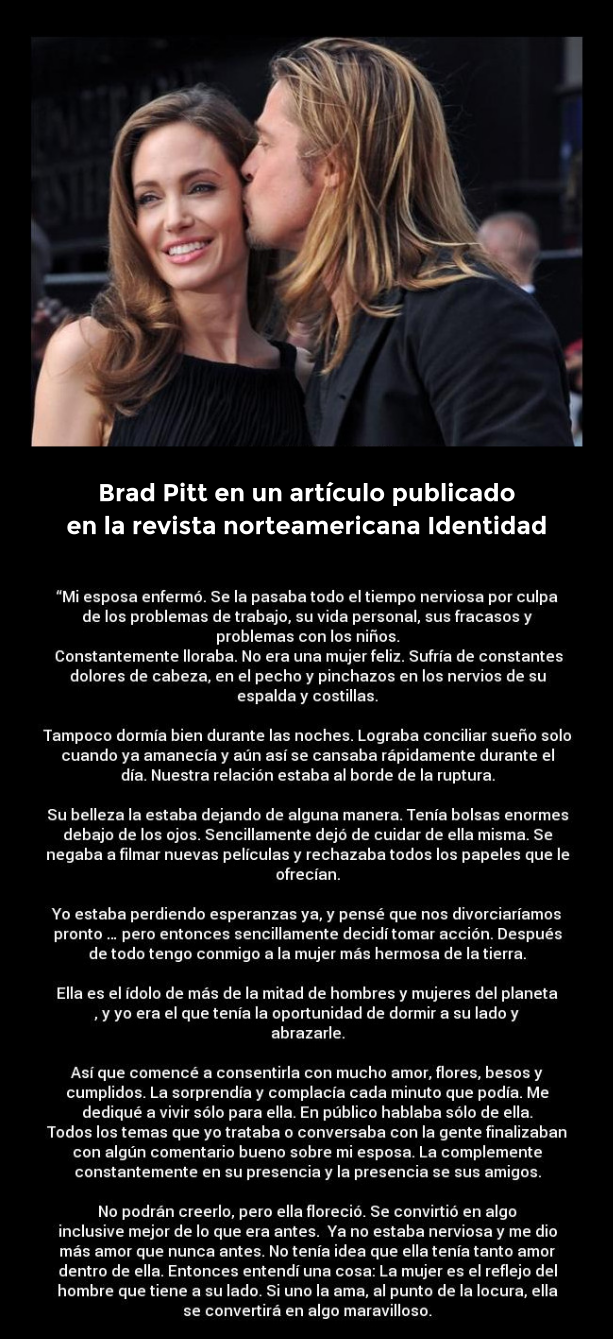 Entrevista de Brad Pitt en la revista Identity sobre que la mujer es el reflejo del hombre